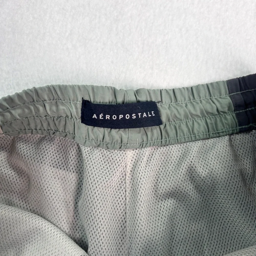 Aeropostale Color Block Swim Trunks Mens Medium Green Gray‎ Lined Beach Shorts