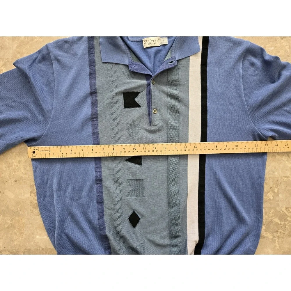 Vintage St.Croix Knits Polo Sweater Shirt Geometric Mens Large Made In USA‎