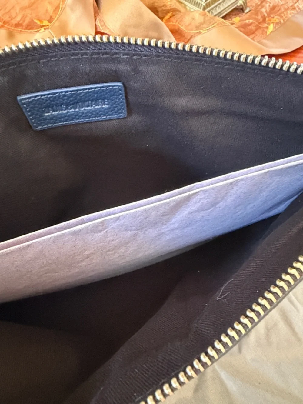 Zadig & Voltaire Navy Pebbled Leather Wristlet with Silver Wing Logo