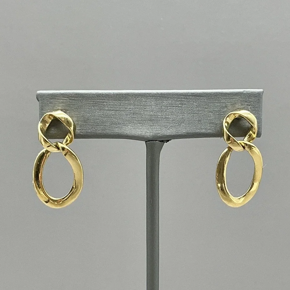 Trifari Earrings Gold Tone Oval Link Dangle Drop Statement Fashion Jewelry‎ 1
