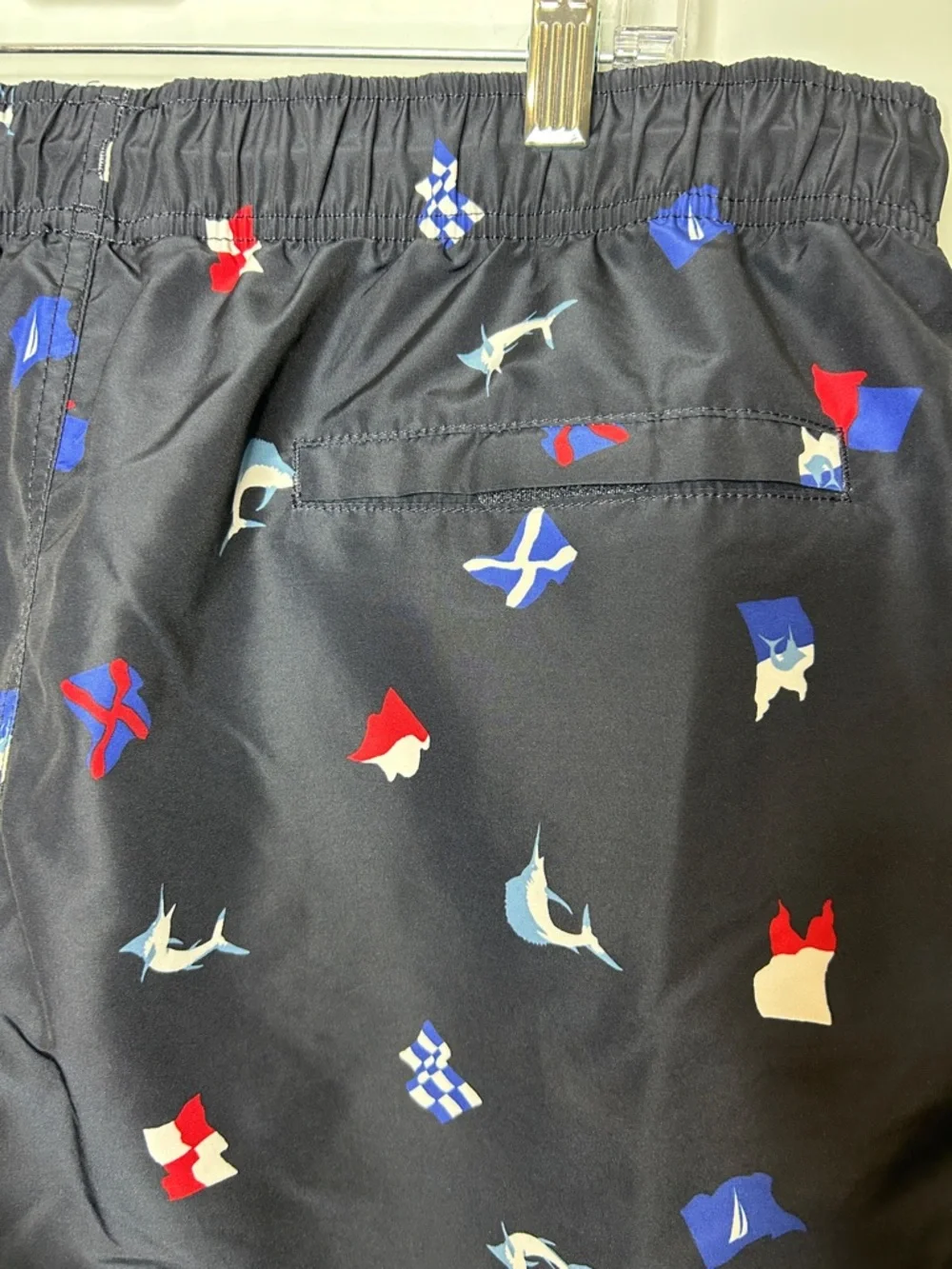 Nautica Navy‎ Swim Trunks with Red, Blue & White Nautical Print