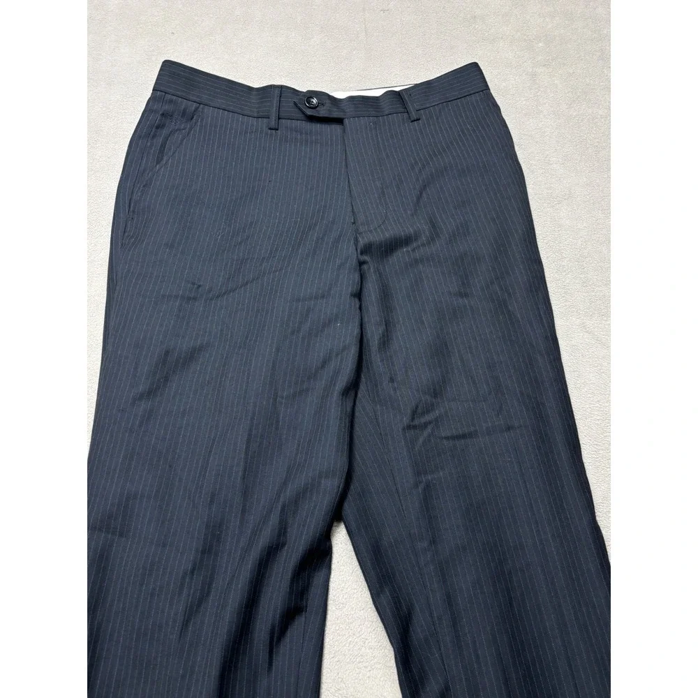 Vintage Giorgio Armani Mens Navy Blue Pinstripe Wool Blend Dress Pants Size 30