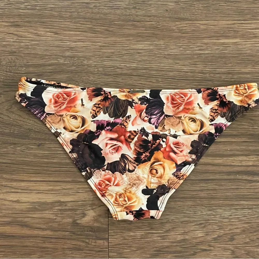 2 Chillies Swimwear Bikini Floral Bottom Cream Coral Brown Tan Size 6