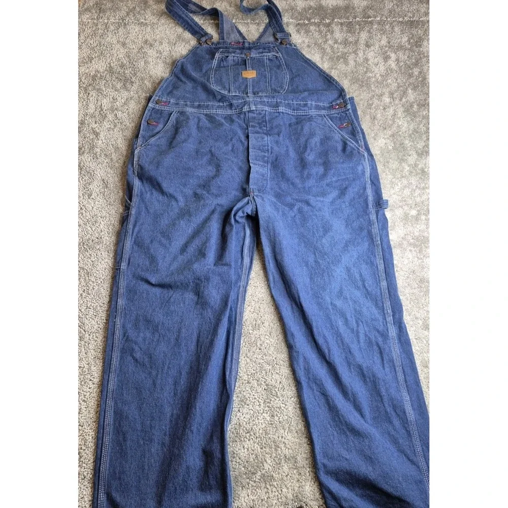 Red Kap Bib Overalls Men's 46x30 Blue Carpenter‎ Button Fly Dark Wash Denim Work