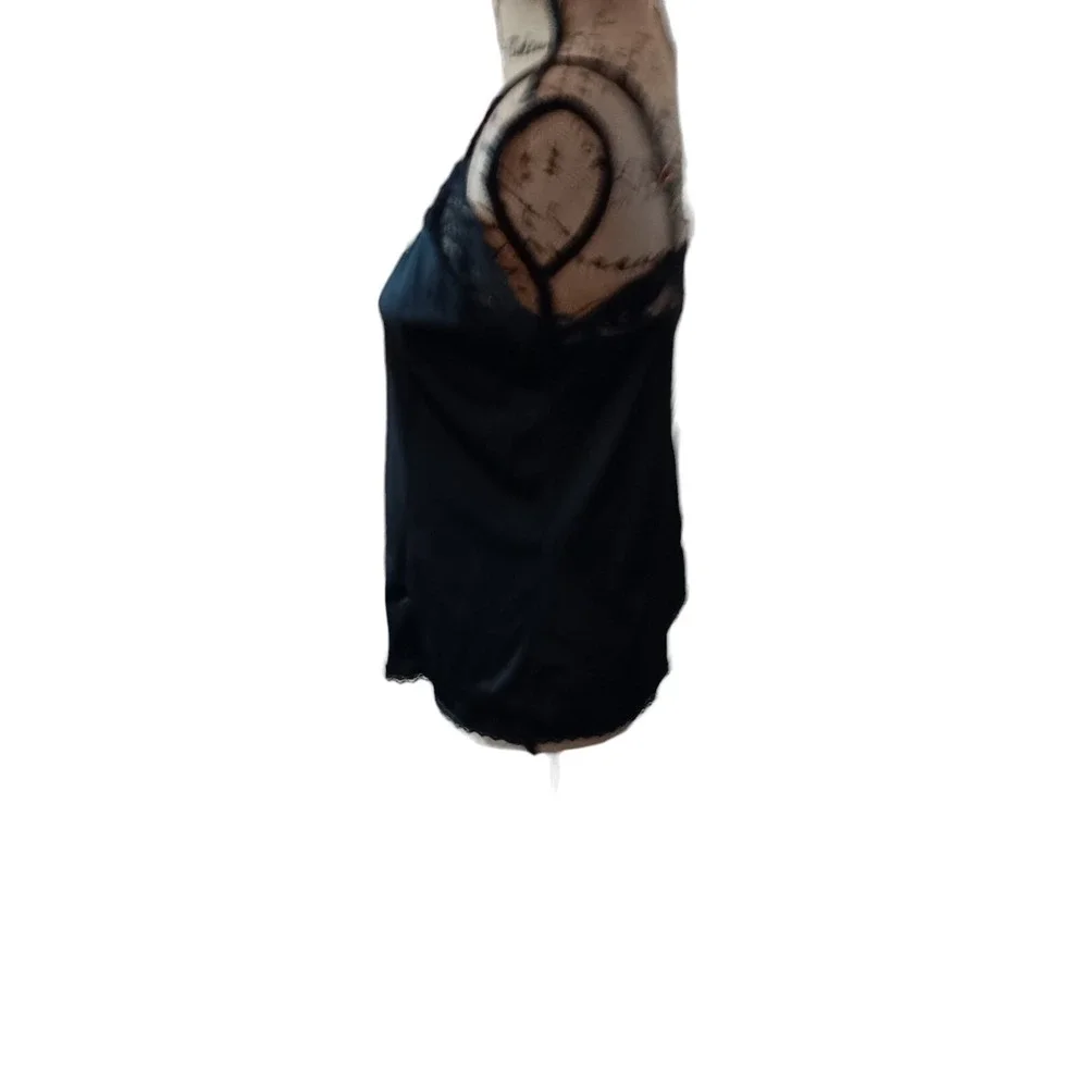 Black Lace Nylon Chemise Half Slip‎ Night Wear Adjustable Strap Camisole S-M X4