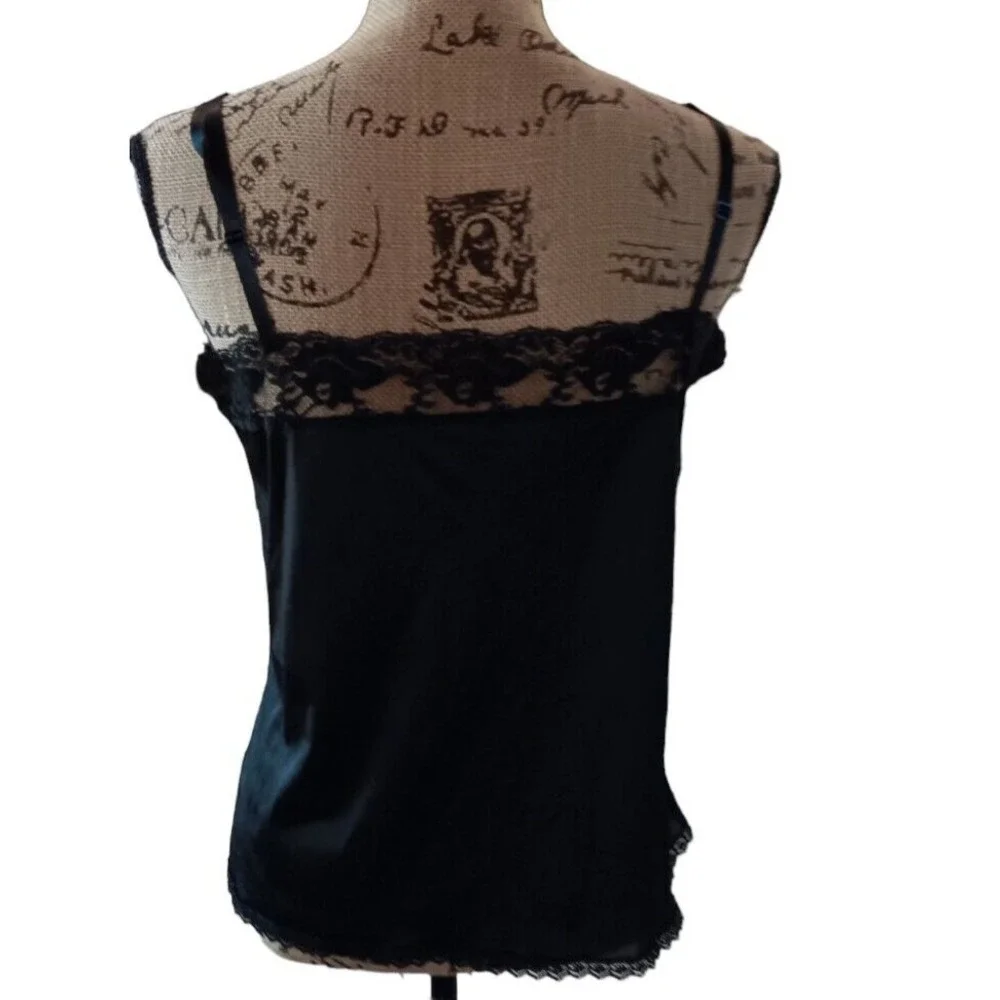 Black Lace Nylon Chemise Half Slip‎ Night Wear Adjustable Strap Camisole S-M X4