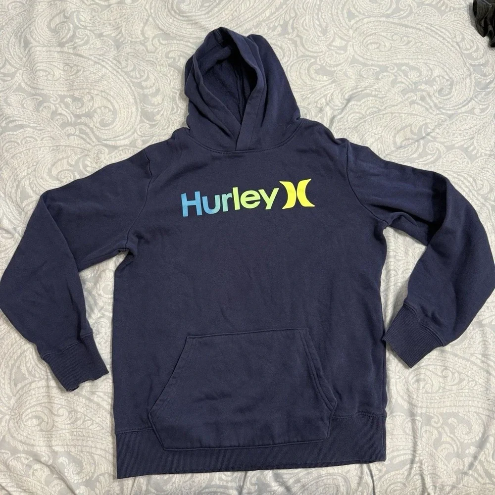 Hurley Youth Hoodie Sz 18/20 Skateboard Surf Navy‎ Neon Soft