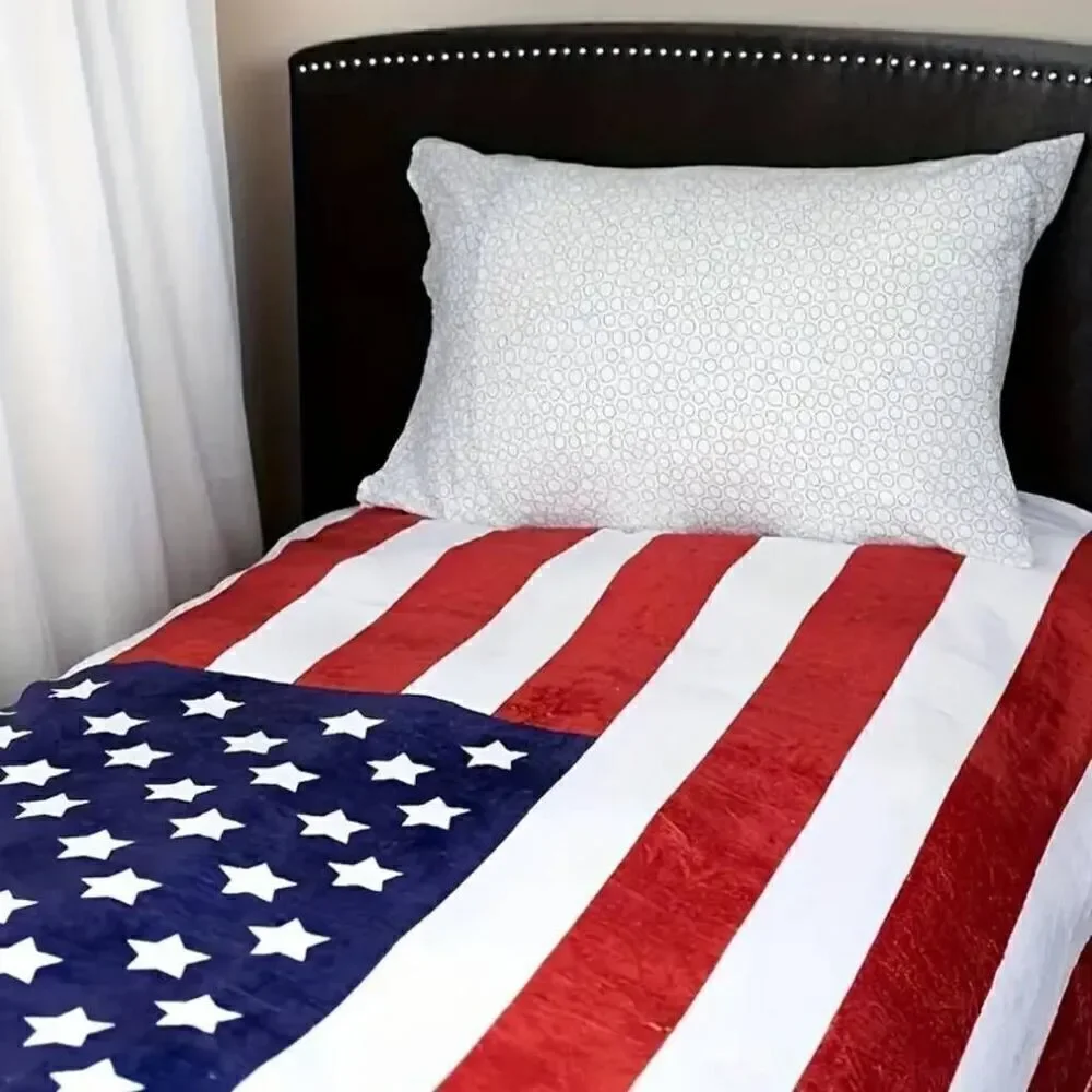 American Flag Print Fleece Throw Blanket -S