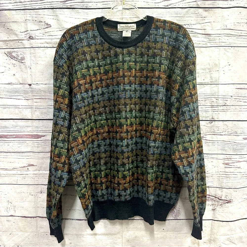 Tricots St Raphael Men's Wool Blend Multicolor Crewneck Pullover Sweater