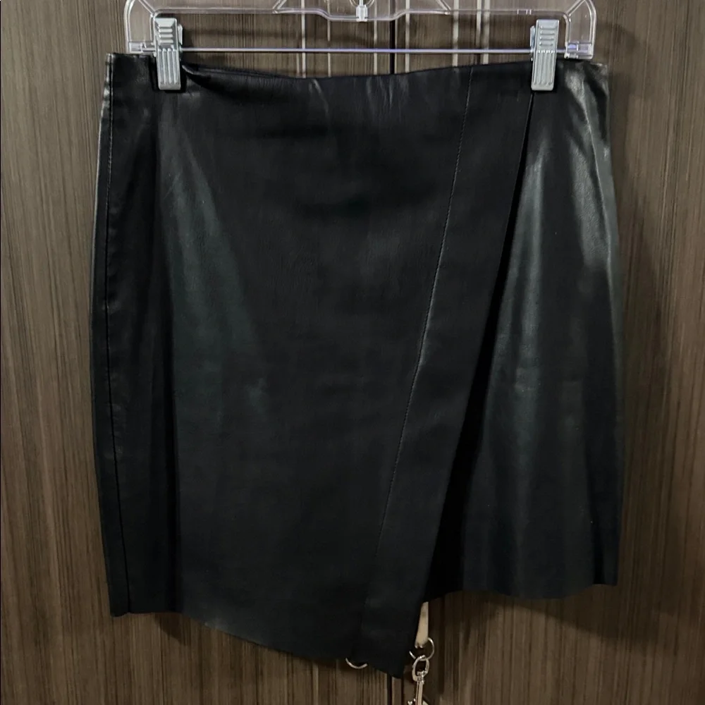 Zara‎ Black Faux Leather Asymmetric Mini Skirt
