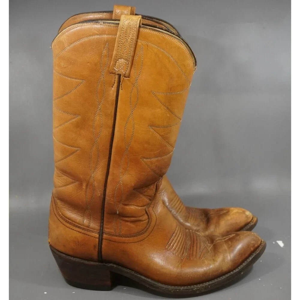 Vtg 60s Acme Honey Cognac Leather Cowboy Boots Mens 9 Avonite Hypalon Work
