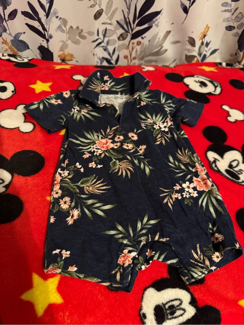 Navy Floral One-Piece Shortall for Kids 3 6 Months C5