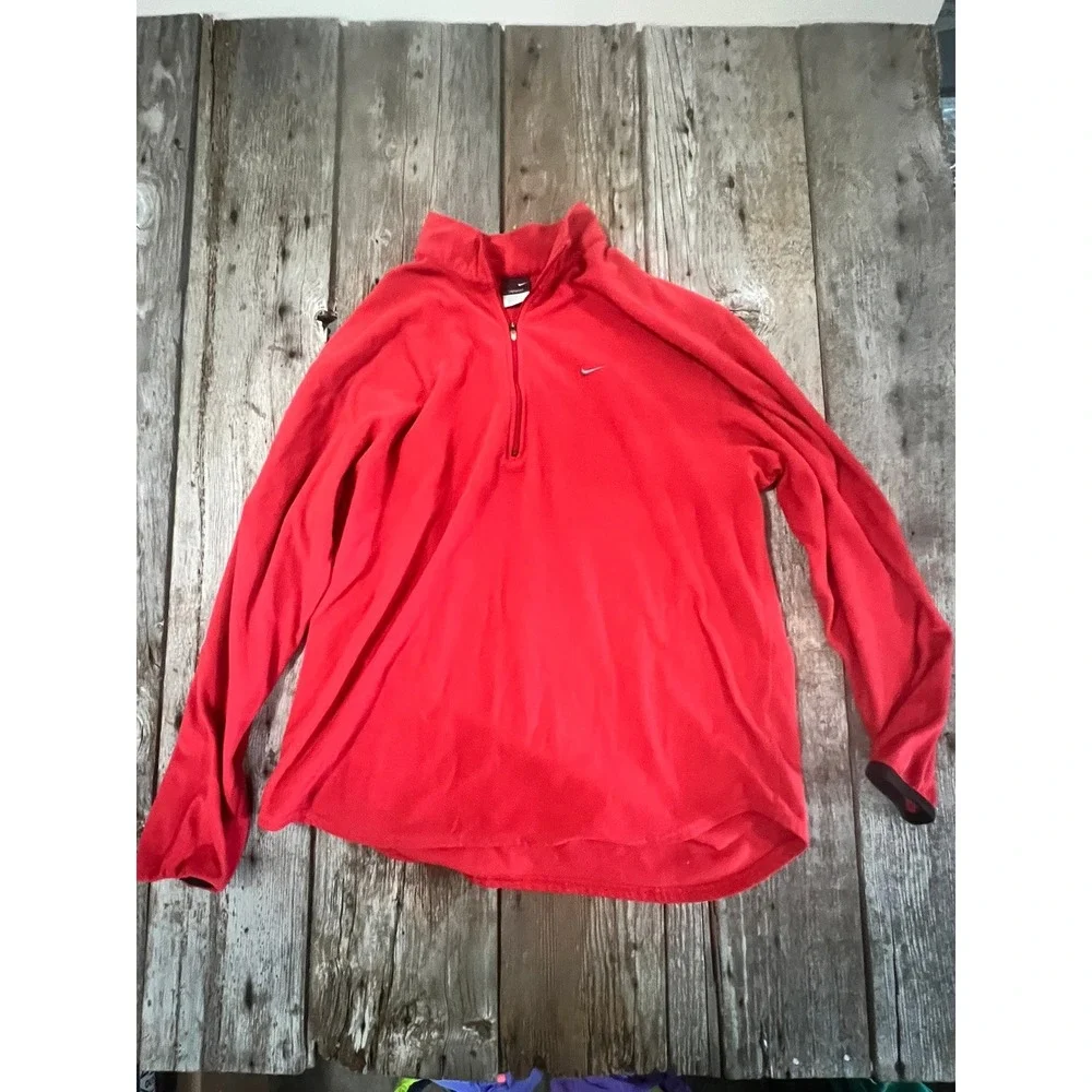 Nike Therma-FIT Mens Large Red Fleece Quarter Zip Pullover Sweatshirt Mock Neck