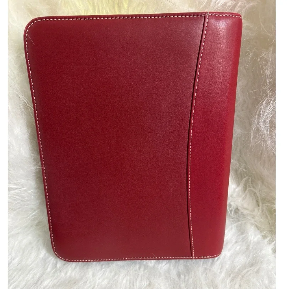 Franklin Covey Red‎ Nappa Leather Zip Around 7 Ring Planner Organizer 27227