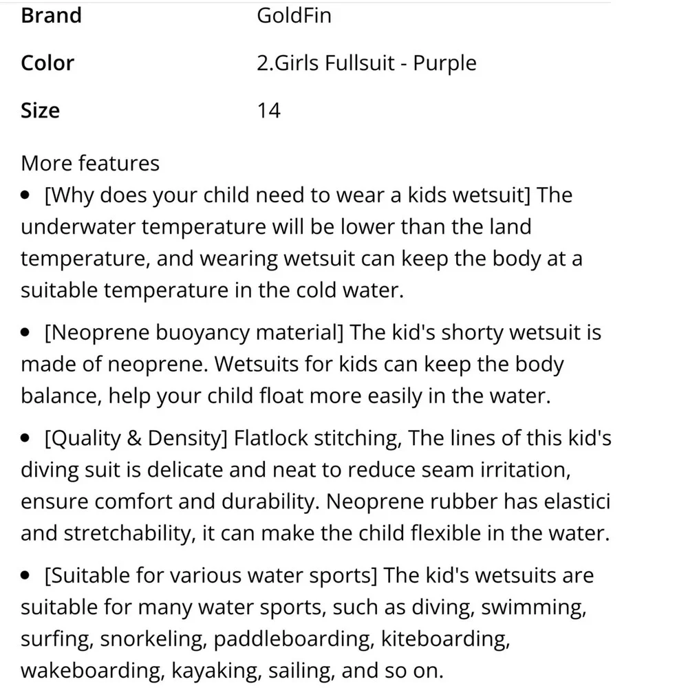 Goldfin‎ Wetsuit Kids Size 14 Navy Lavender Excellent 3mm Neoprene Full Body Zip