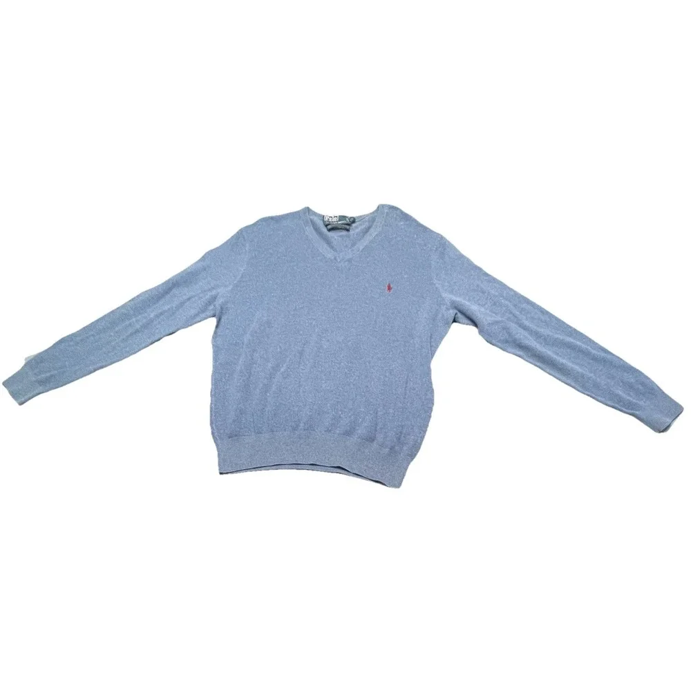Vintage‎ Polo Ralph Lauren Sweater Mens Sz XL Blue v-neck Knit Cashmere Blend