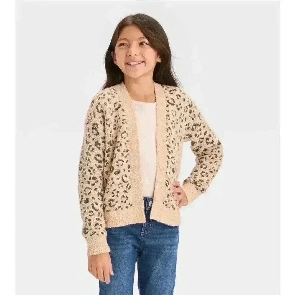 Cat & Jack‎ Girls Leopard Print Open Front Cardigan, 3T