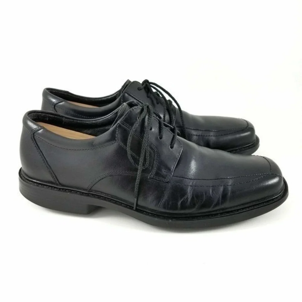 Bostonian Black Leather Derby Shoes Men 9W Square Toe Lace Up Formal Office