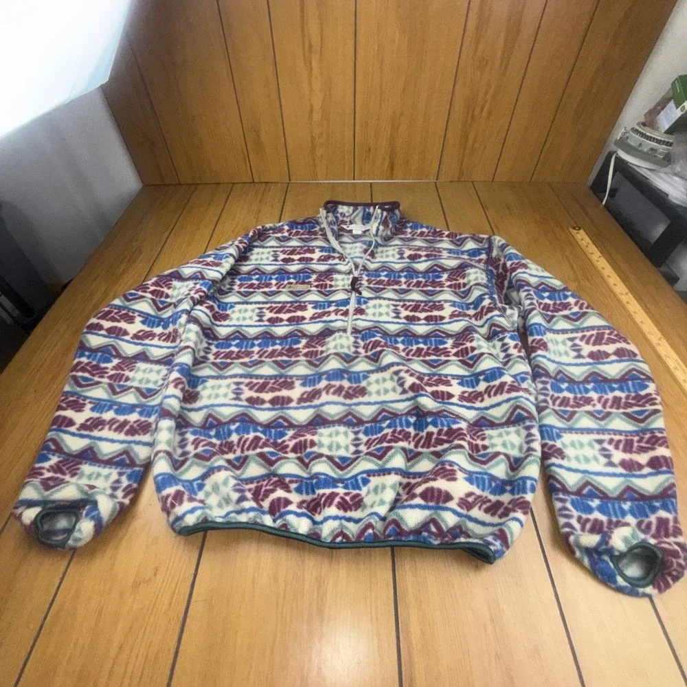 Vintage Columbia‎ Sportswear Mens Fleece Pullover Geometric Tribal Made in USA L