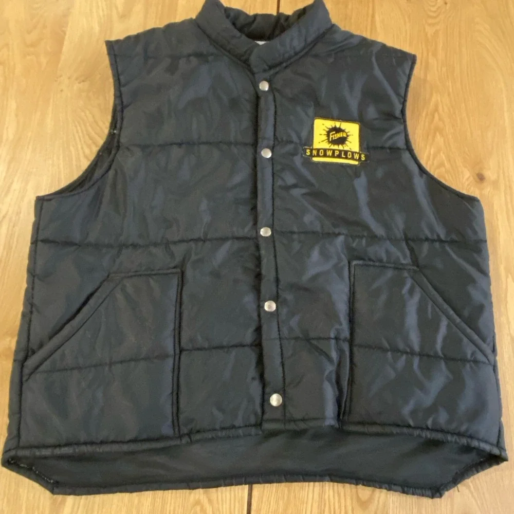 Vintage Swingster Snap Down Puffer Vest Mens XL‎ Fisher Snowplows Button Snap