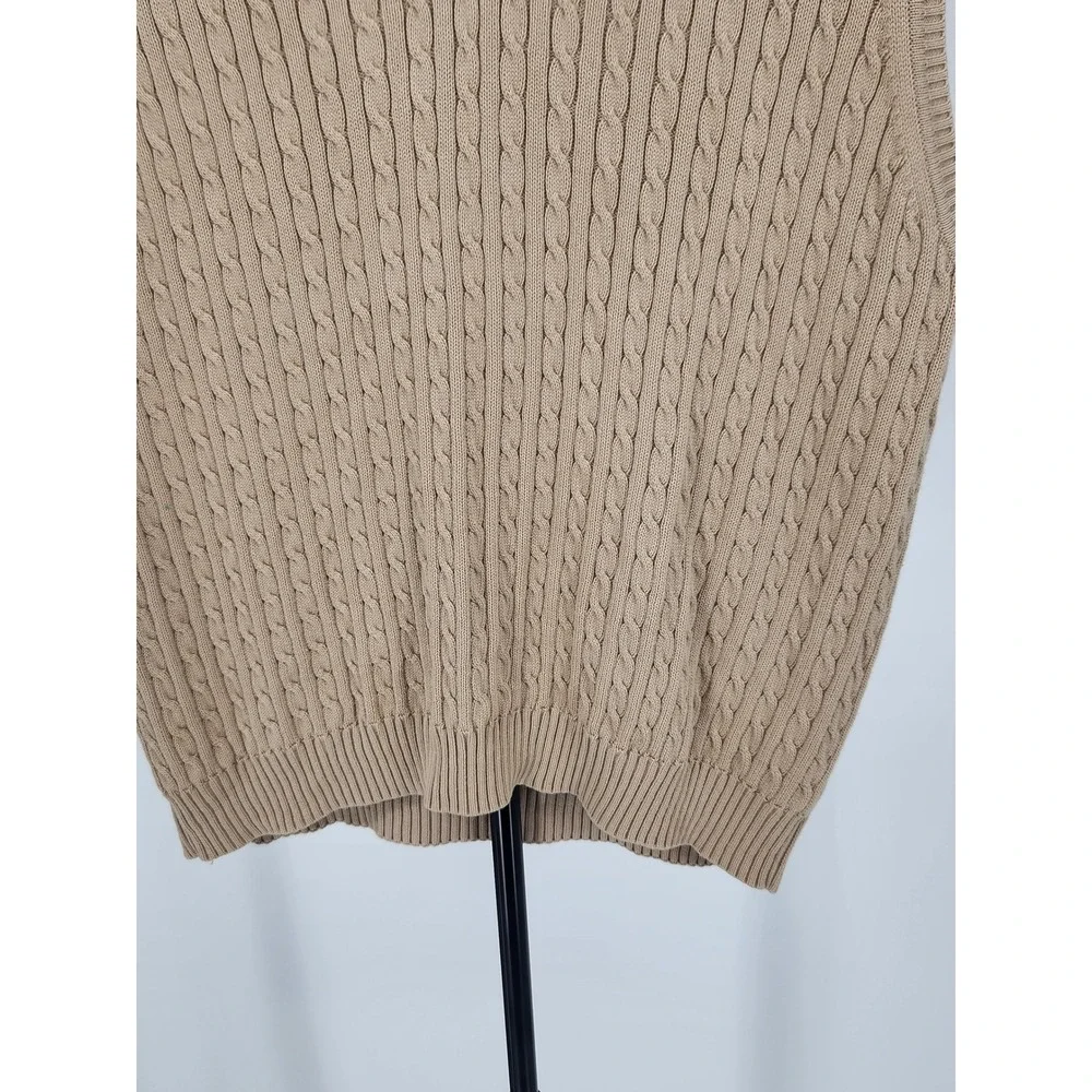 Grant Thomas Mens Tan Beige 100% Supima Cotton Cable Knit V-Neck‎ Sweater Vest L