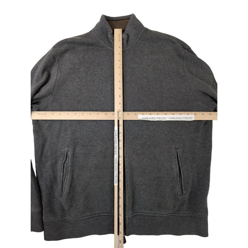 Jos A Bank Reserve Cardigan Sweater Mens L Gray Full Zip Elbow‎ Patch Dad