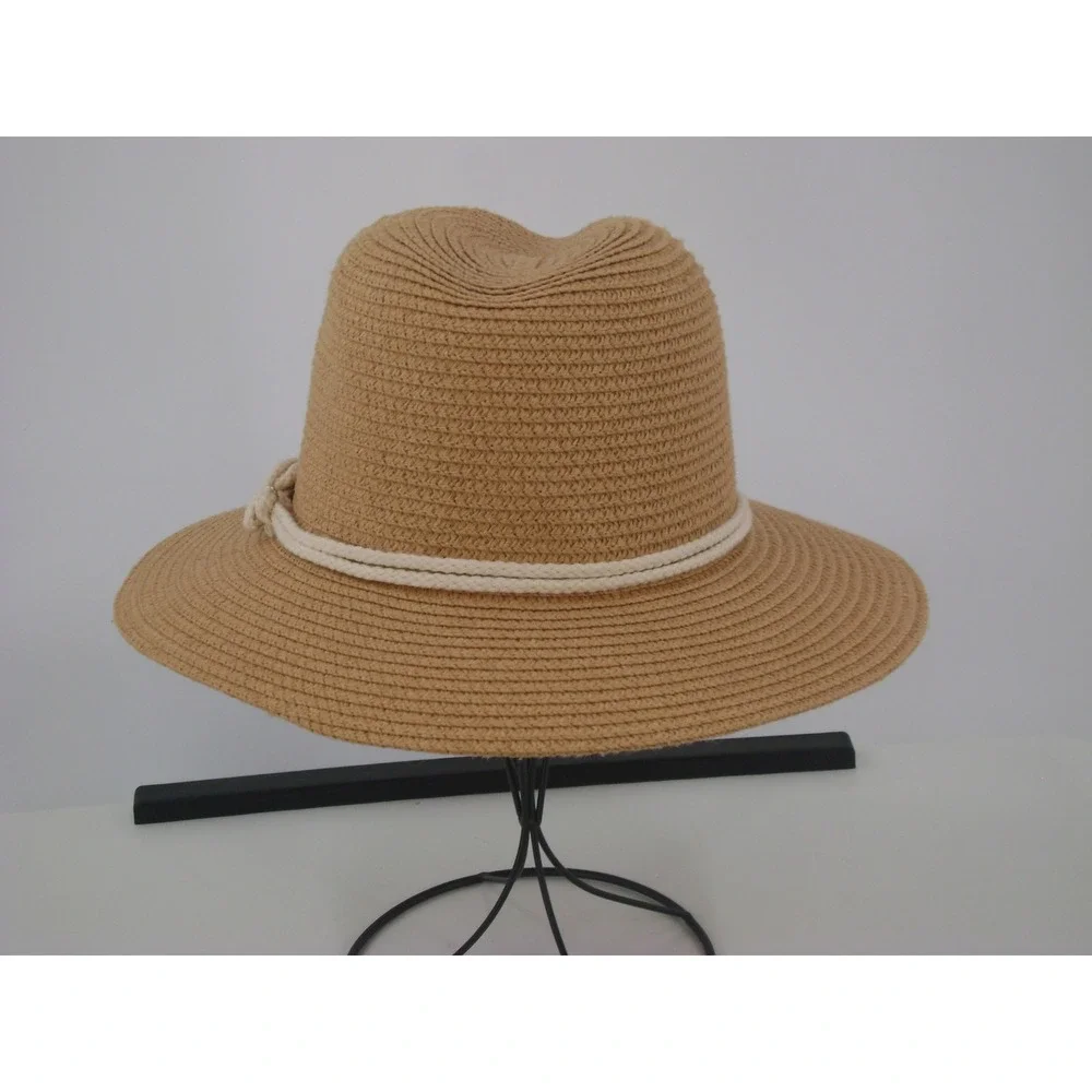 Magid Hats Tan Straw Fedora Sun Hat with Nautical Rope Knot Detail‎ RN 90894