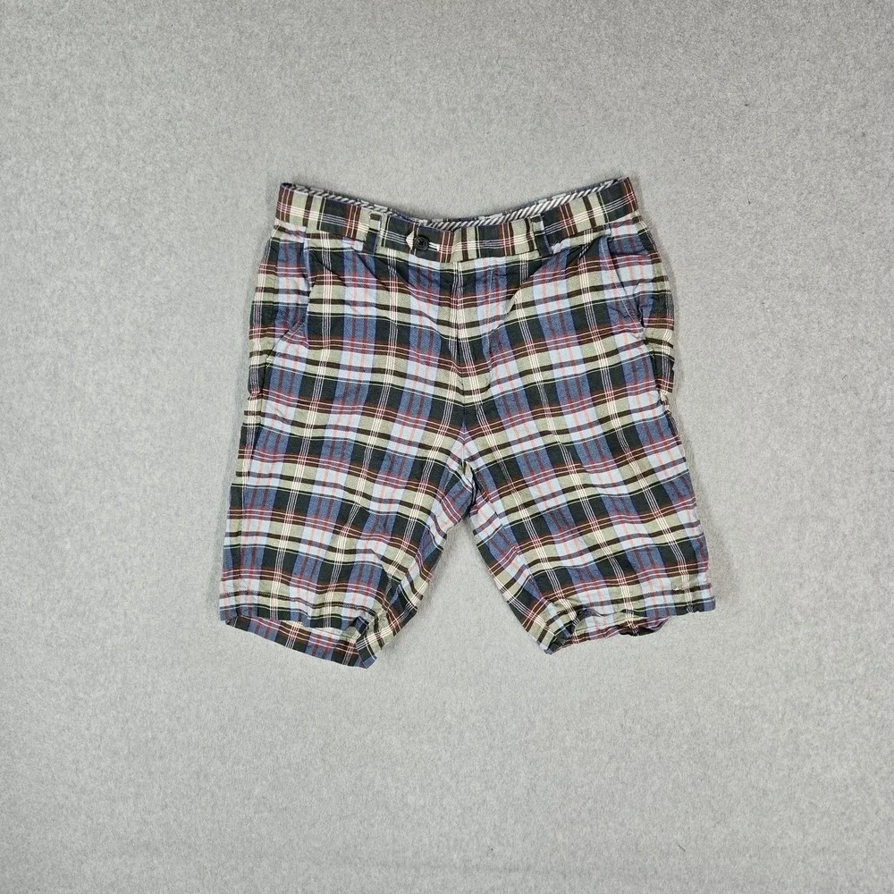 Brooks Brothers Men Shorts W38 Multicolor Cotton Linen Plaid Bermuda
