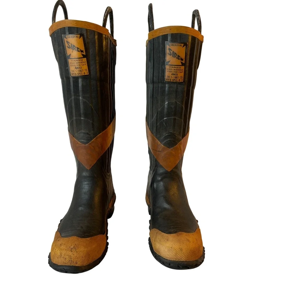 Vintage Uniroyal Siren Firefighter Rubber Boots Steel Toe Steel Shank Mens 10‎
