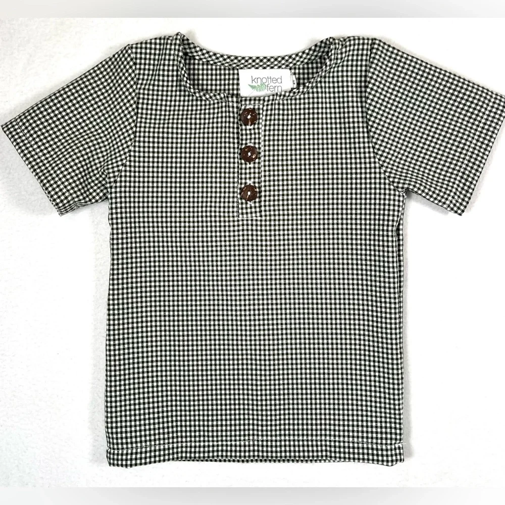 KNOTTED FERN Toddler Girls Short Sleeve Tunic 2T Green Gingham‎ Neutral Fall