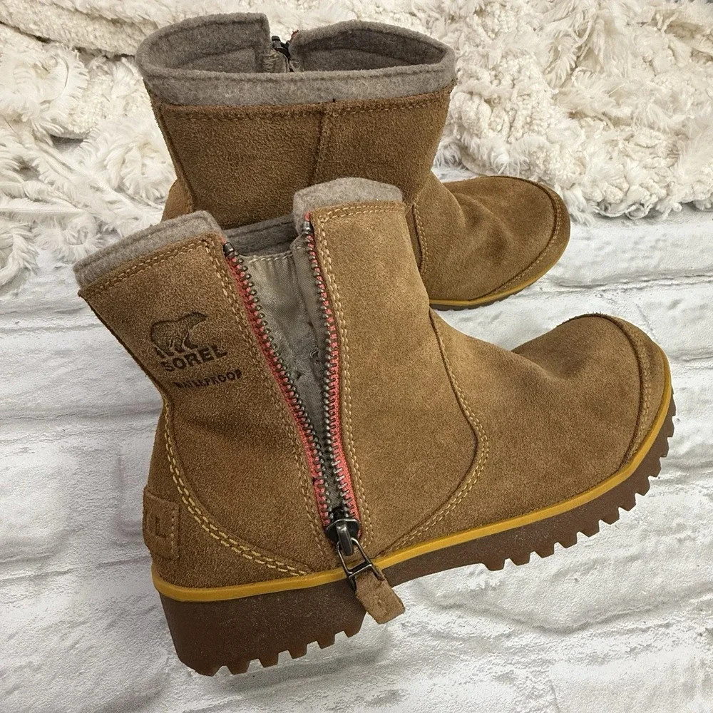 Sorel Suede Leather Boots Wool Lined Waterproof Lug Sole Ankle‎ Work Boots Sz 9