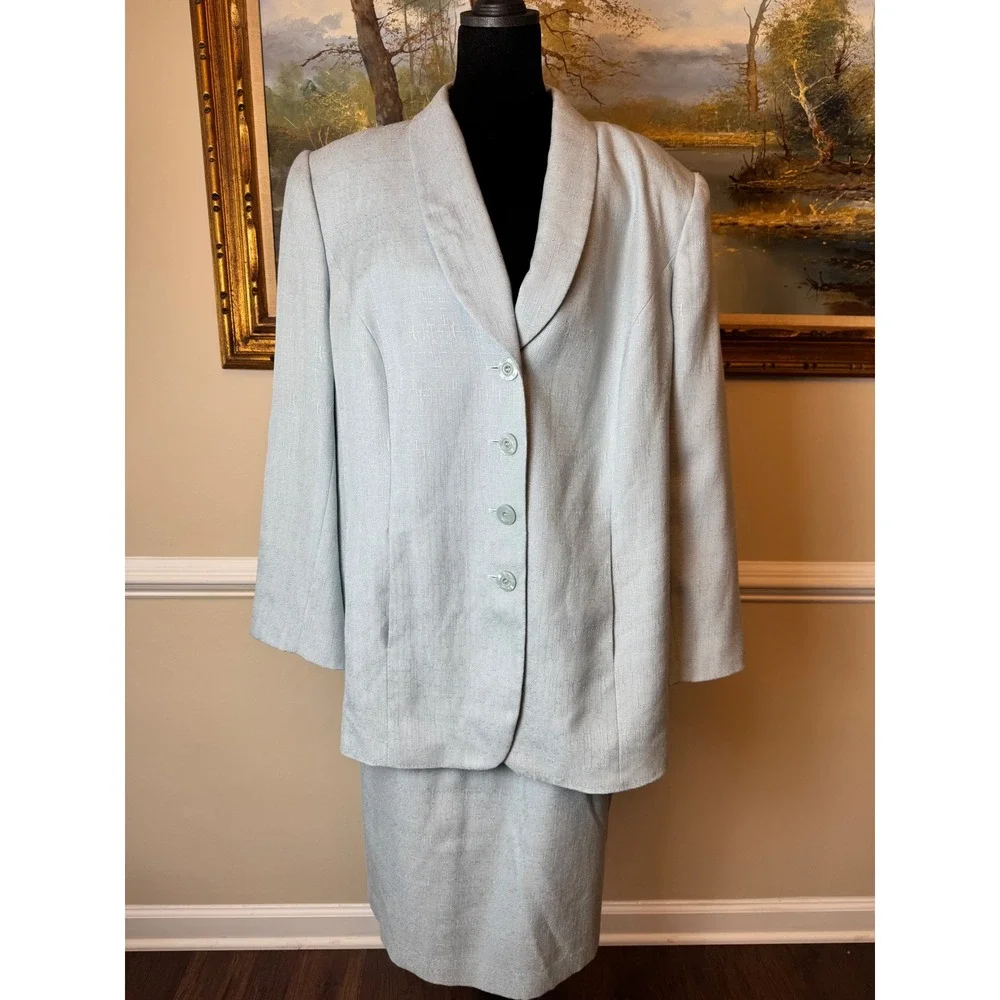 Le Suit Woman Light Blue Textured 2 Piece Skirt Suit Set‎ Blazer 18W Career