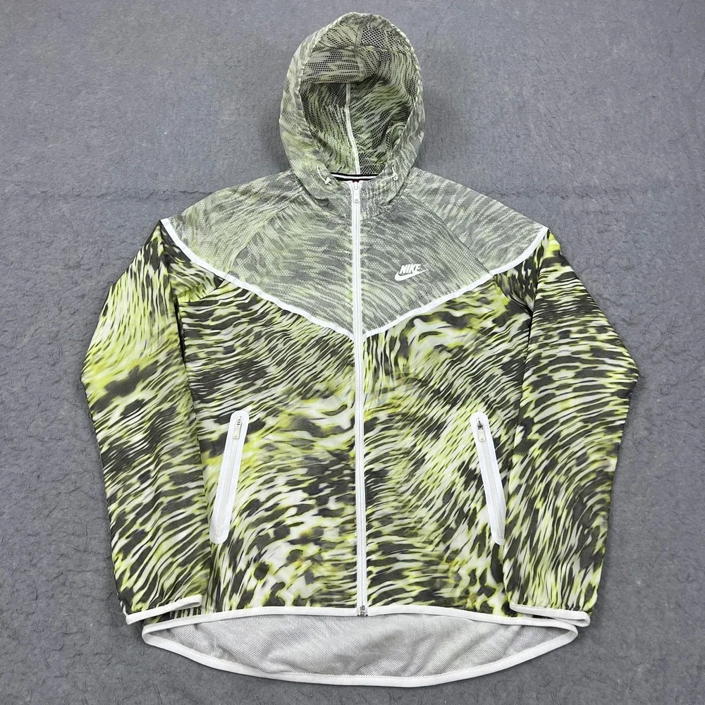 Nike Tech Jacket Womens Medium Green Hyperfuse Hooded Windrunner Full Zip 645017