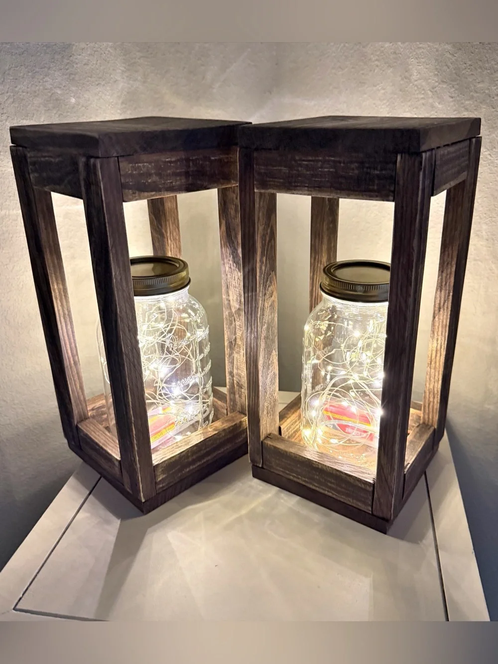 Solid Wood Fairy Lights Lantern Set of Two Handmade