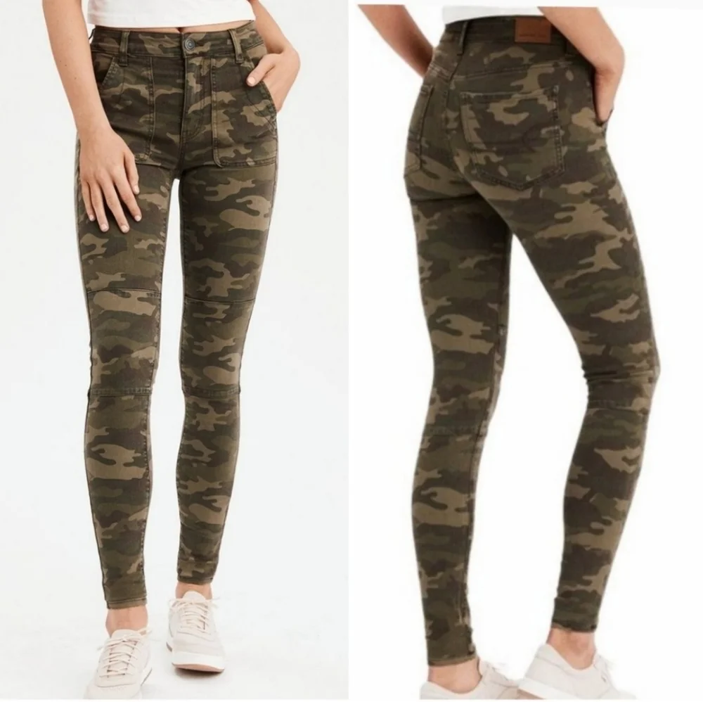 American Eagle Outfitters High Rise Camo Jeans Skinny Stretch Deep Pockets