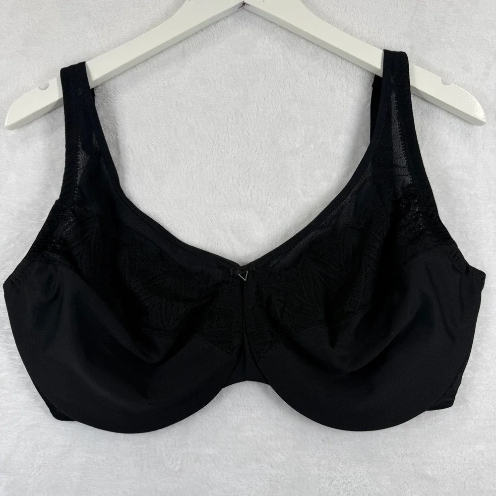 Glamorise 9003 Black Lace Mesh Full Coverage Underwire Bra Womens 36H US 36G‎ UK