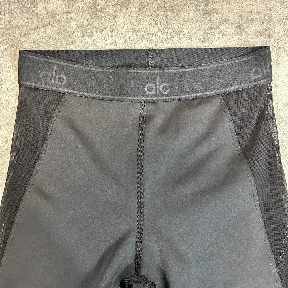 Alo Black Mesh Side Leggings Size Small (Fits 4) Yoga‎ Athleisure Sculpting Gym