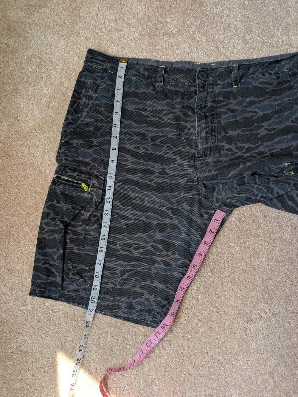 Nike The Athletic Dept. Y2K Gray Black Blue Neon Duck Camo Cargo Shorts