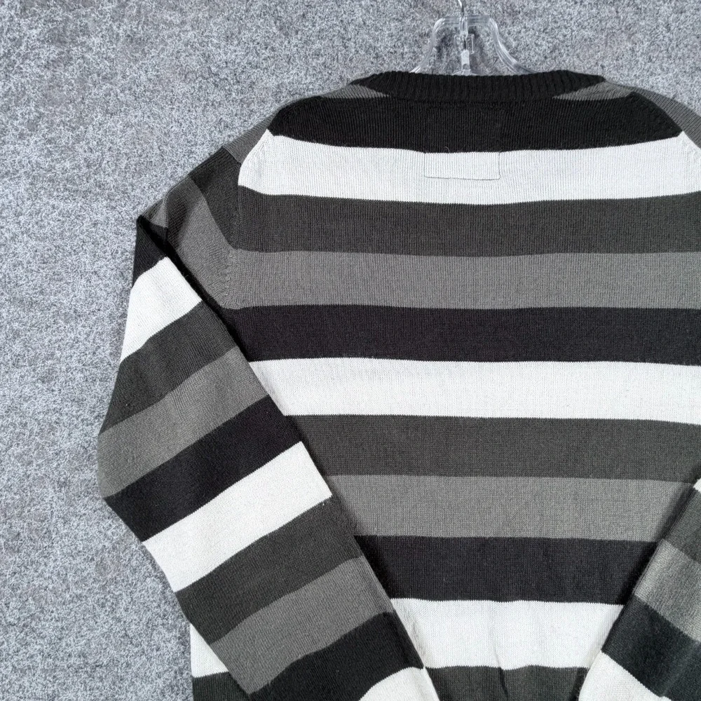 BKE Pullover Sweater‎ Mens L Black Gray White Striped Classic Office Wear Preppy