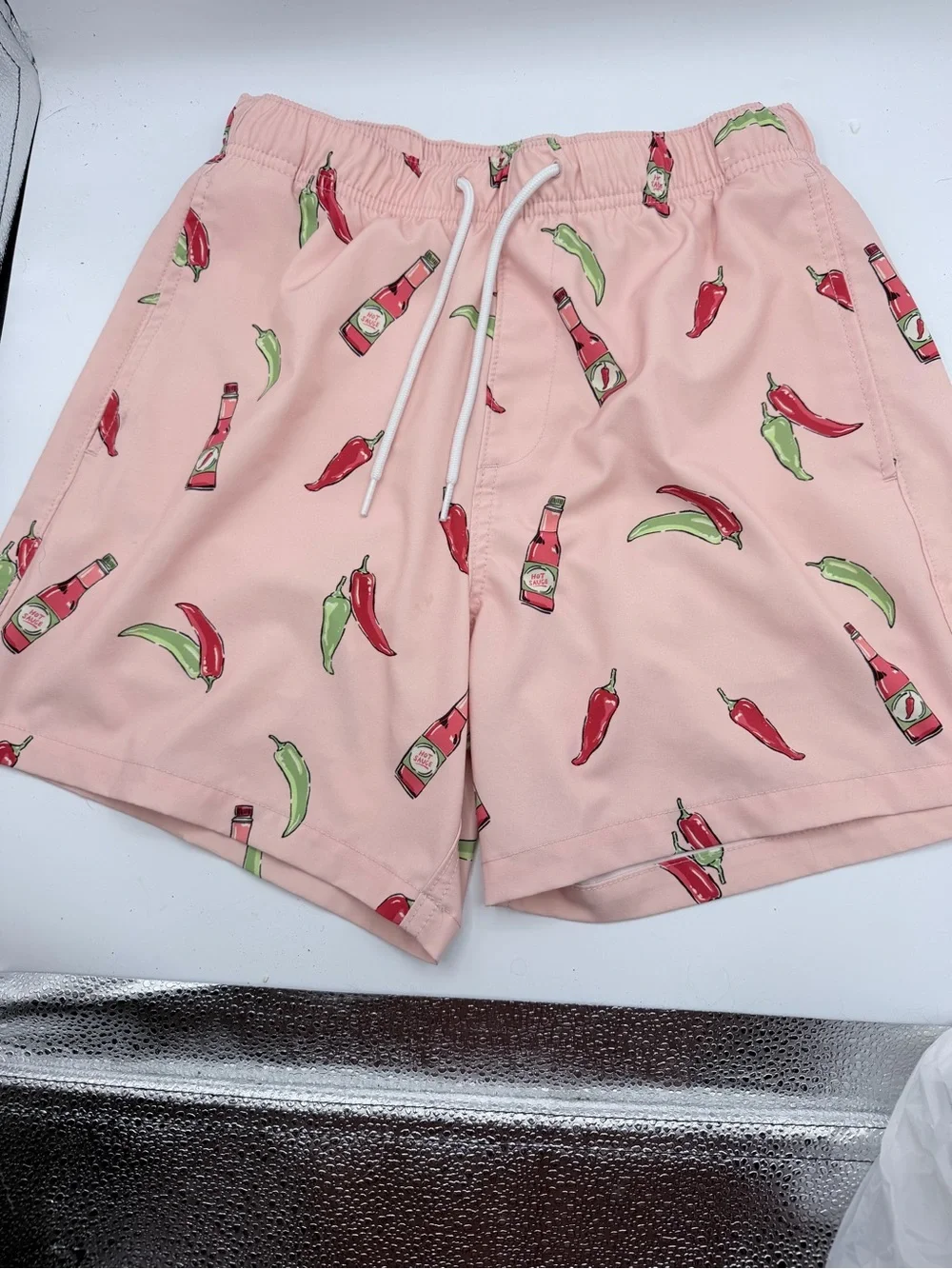 Hollister Men’s Pink Chili Pepper Hot Sauce Swim Shorts Size small