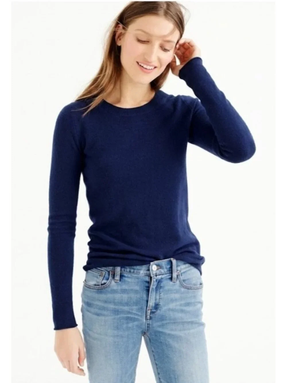 NWT J.Crew Collection Italian Cashmere Long-sleeve T-shirt in Navy Sweater M