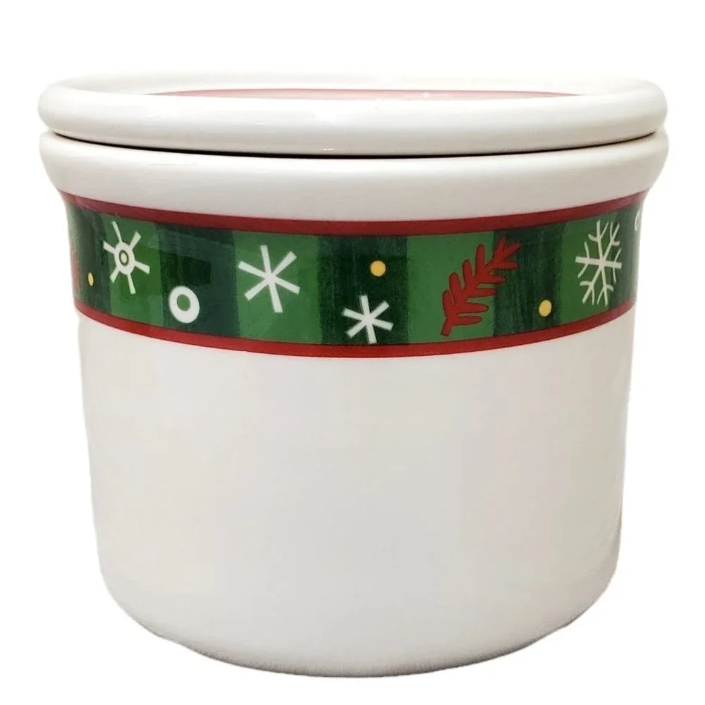 LONGABERGER Holiday Canister Red Snowflake Lid Green Plaid Woven Traditions