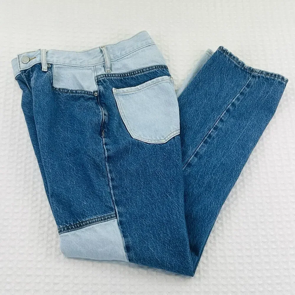 Pacsun Womens 25 Dad Jeans Two Tone Patchwork High Rise Straight Leg Blue