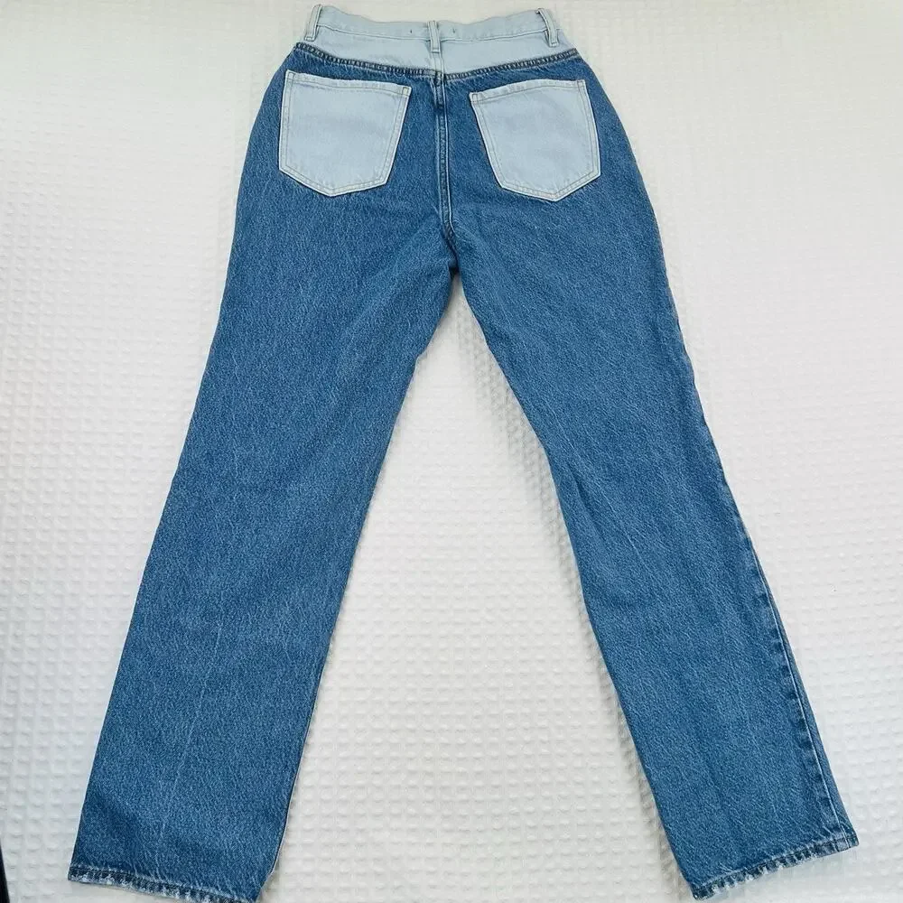 Pacsun Womens 25 Dad Jeans Two Tone Patchwork High Rise Straight Leg Blue
