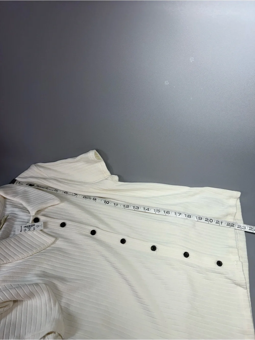 Madewell Cream Ribbed Short-Sleeve Button-Up Polo Top