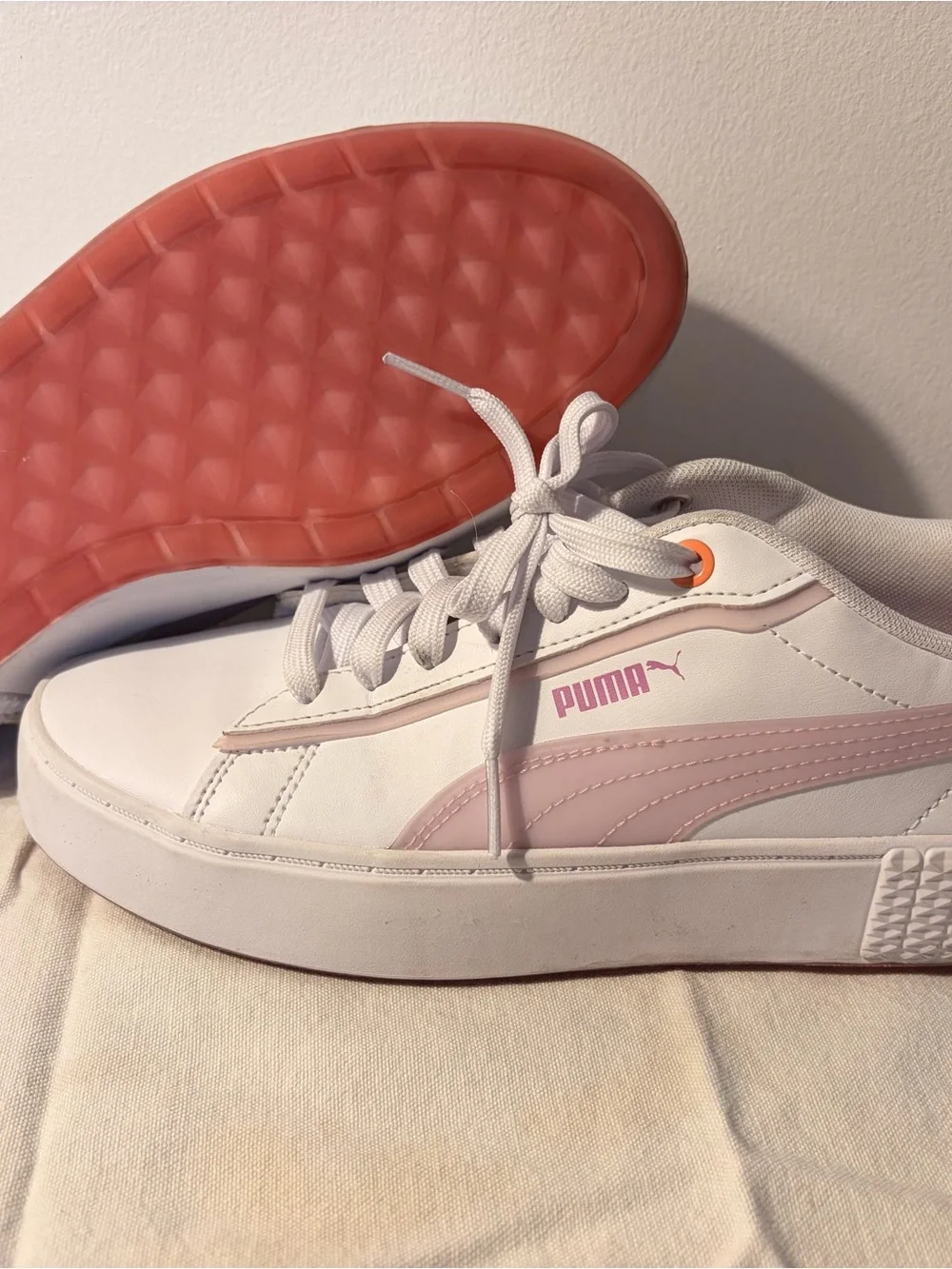 Puma White Sneakers with Light Pink Accents