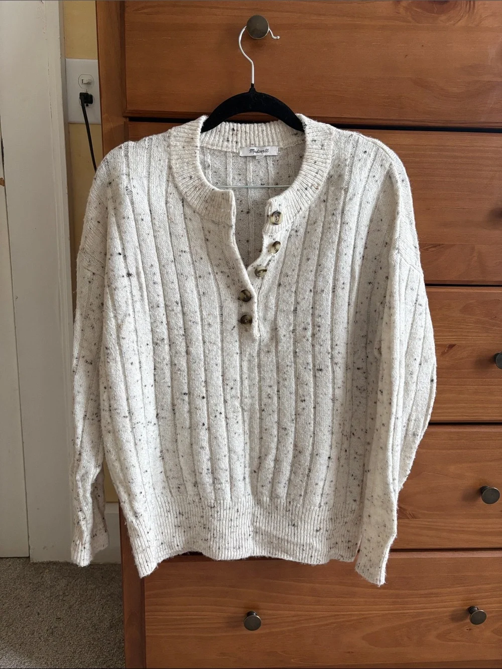 Women’s Madewell Cream Speckled Button-Neck Sweater