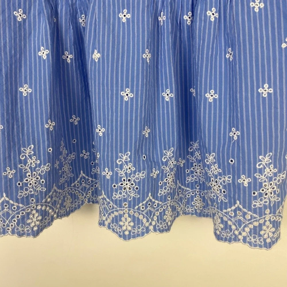 Woman Within Tunic Women 14/16 M Blue 3/4‎ Sleeve Striped Eyelet Cotton Babydoll