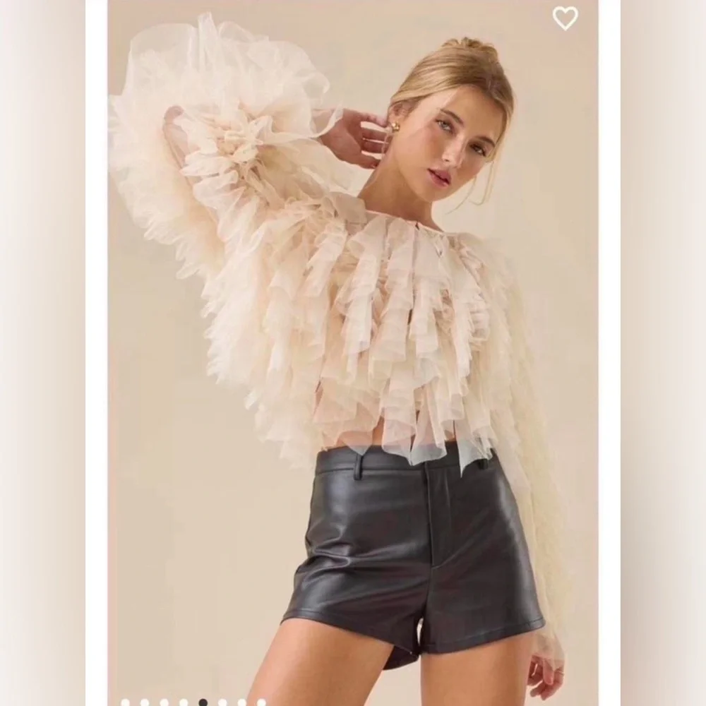 Altar'd State Blush Cream Ruffle Tulle Blouse