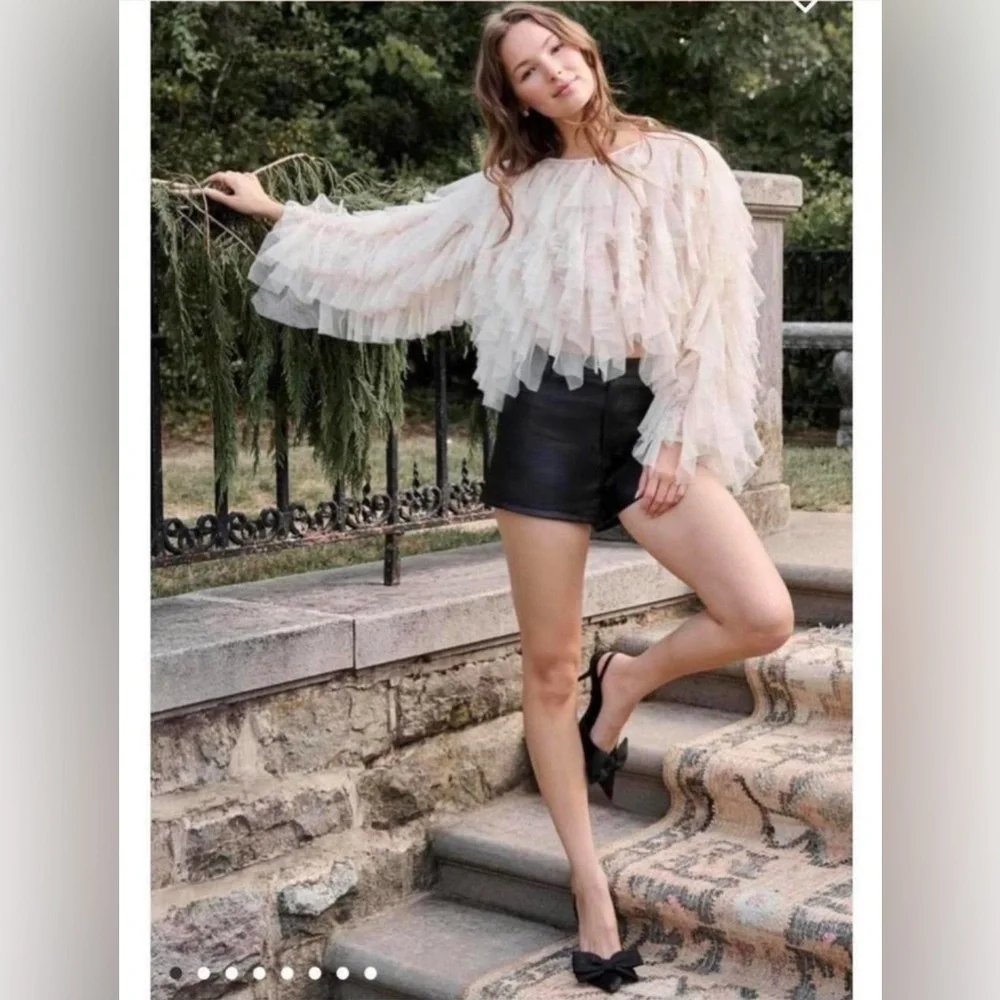 Altar'd State Blush Cream Ruffle Tulle Blouse